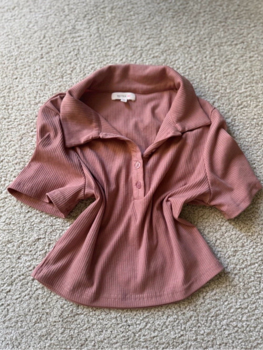 Fashion Nova Ribbed Polo Crop Top - Dusty Rose Pink